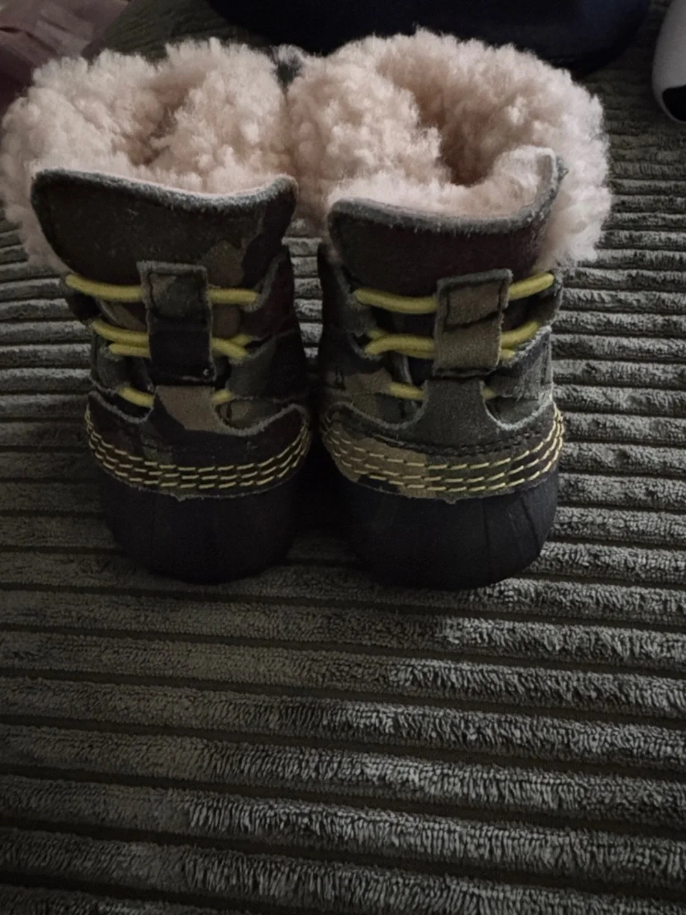 Sorel Kids Camo Winter Boots with Pink Fur Trim
